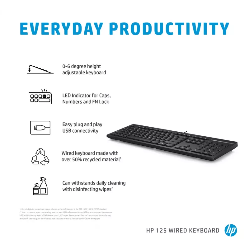 HP 125 Kabelgebundene Tastatur Full-Size USB Membran QWERTY Schwarz