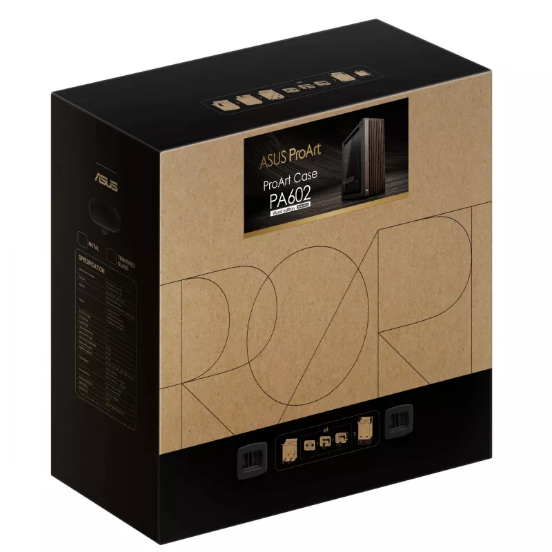 ASUS ProArt PA602 Wood Edition Modern Schwarz - Tempered Glass Panel Midi Tower Schwarz, Holz