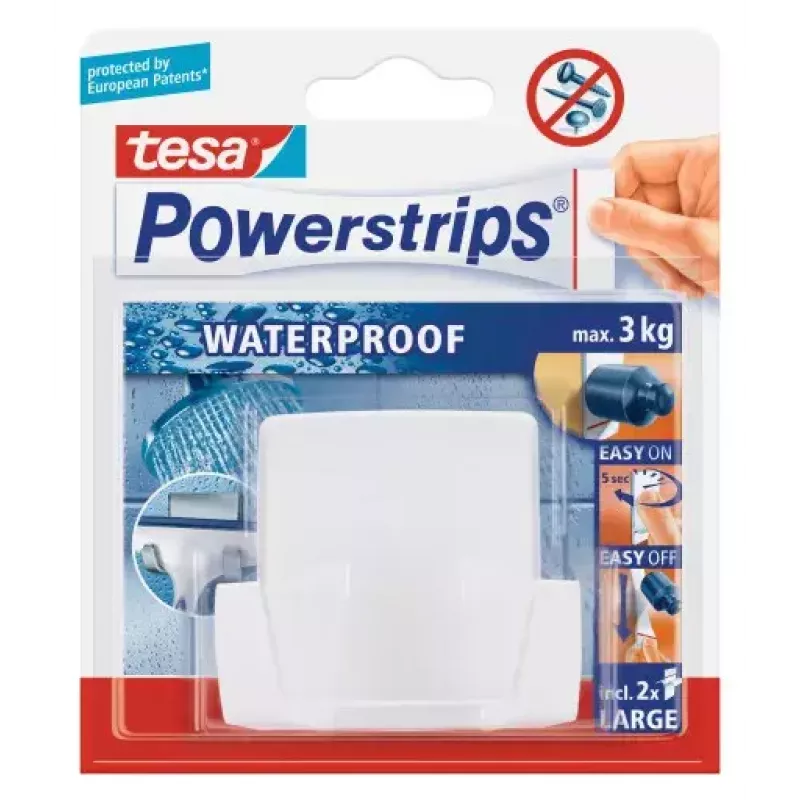 Tesa Powerstrips Waterproof Duo Haken Wave, Weiß