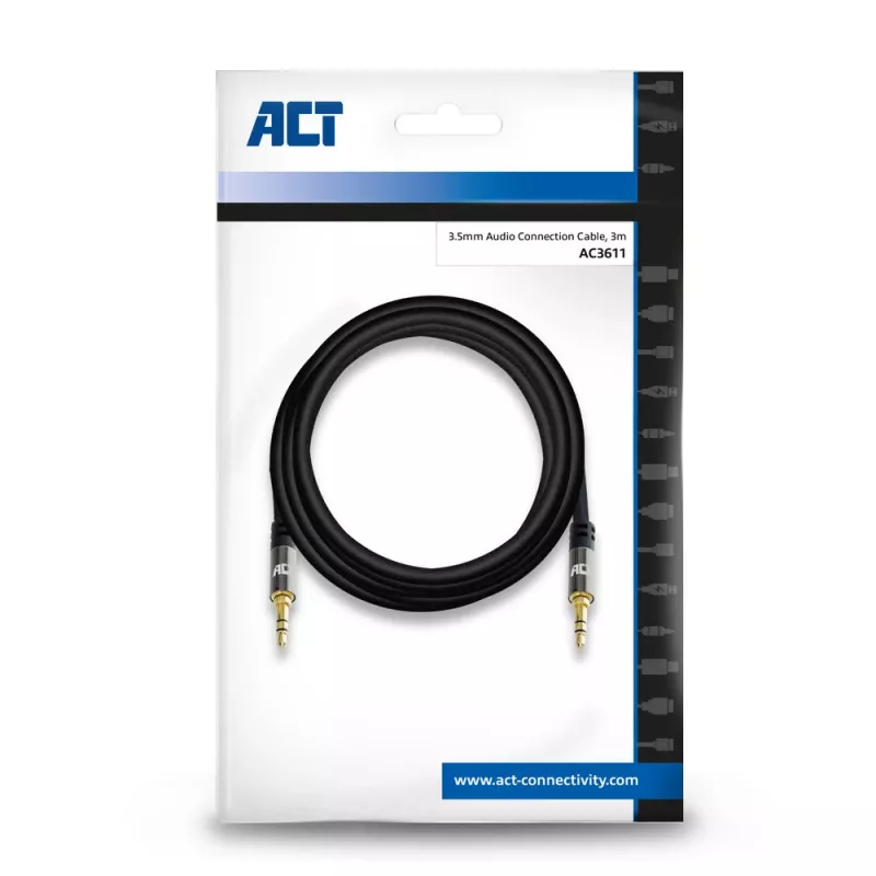 ACT 3 Meter hochwertiges Stereo-Audioverbindungskabel 3,5 mm Klinke Stecker - Stecker