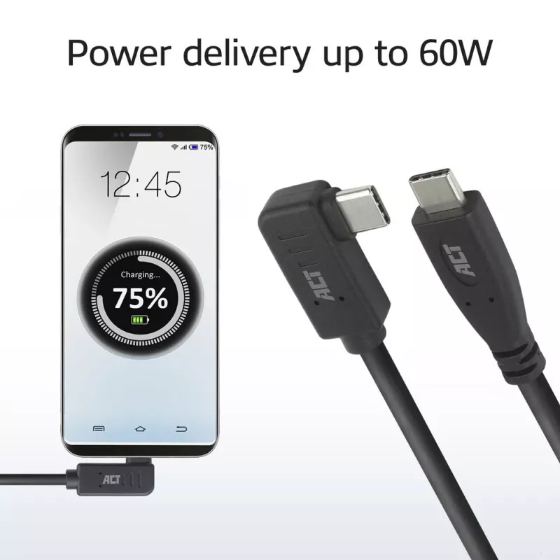 ACT USB 3.0 10Gbps 60W USB Type-C (gerade) auf USB Type-C (links/rechts abgewinkelt) Kabel, 0,5 Meter