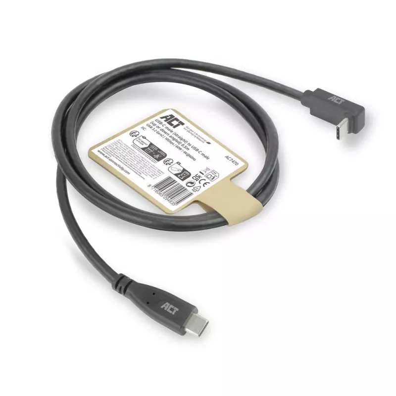 ACT USB 3.0 10 Gbit/s 60 W USB Type-C (gerade) auf USB Type-C (oben/unten gewinkelt) Kabel, 0,5 Meter