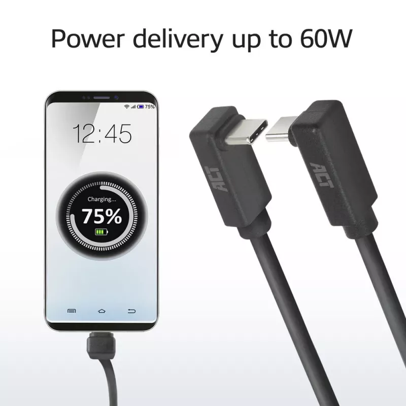 ACT USB 3.0 10Gbps 60W USB Type-C (nach oben/unten abgewinkelt) auf USB Type-C (nach oben/unten abgewinkelt) Kabel, 1 Meter