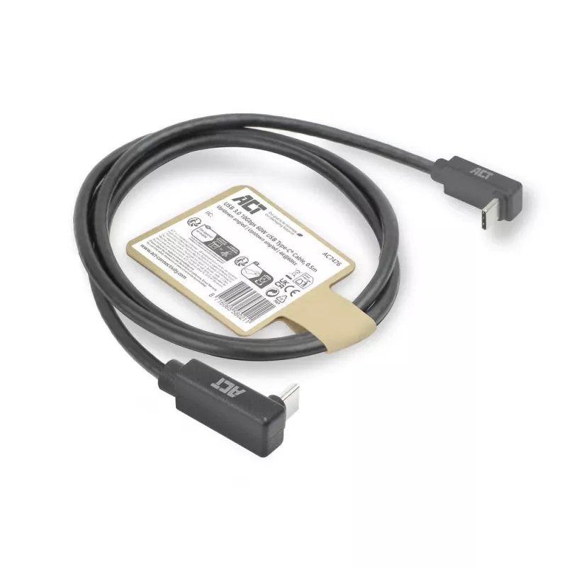 ACT USB 3.0 10Gbps 60W USB Type-C (nach oben/unten abgewinkelt) auf USB Type-C (nach oben/unten abgewinkelt) Kabel, 2 Meter