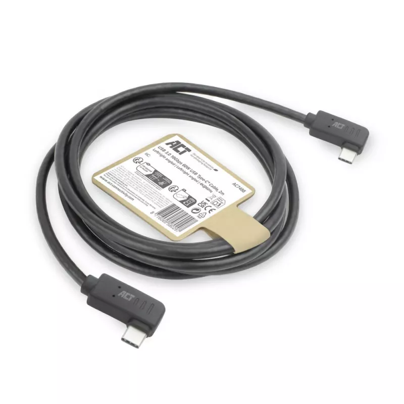 ACT USB 3.0 10 Gbit/s 60 W USB Type-C (links/rechts abgewinkelt) auf USB Type-C (links/rechts abgewinkelt) Kabel, 1 Meter