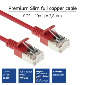 ACT Rot 1 Meter LSZH U/FTP CAT6A Datacenter-Slimline-Patchkabel Rastnasenschutz mit RJ45-Steckern