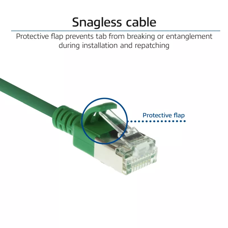 ACT Grün 1 m LSZH U/FTP CAT6A Datacenter Slimline Patchkabel, rastnasenfrei, mit RJ45-Steckern