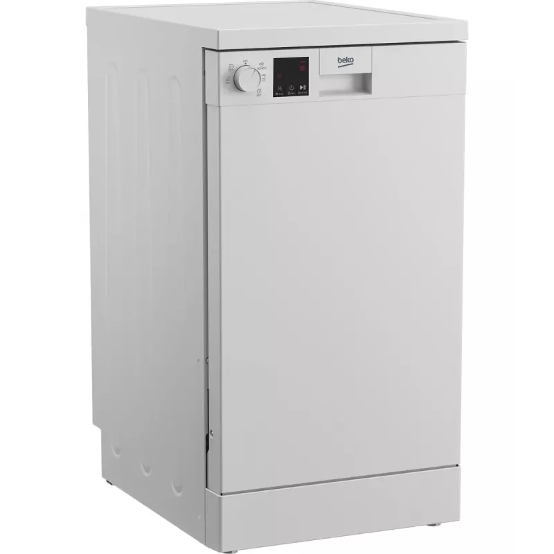 Schmale freistehende Spülmaschine BEKO DVS05024W — 10 Maßgedecke, 45 cm, 49 dB, Energieklasse E
