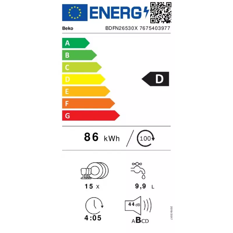 Freistehender Geschirrspüler BEKO BDFN26530X, volle Größe 60 cm, 15 Maßgedecke, 44 dB, 6 Programme