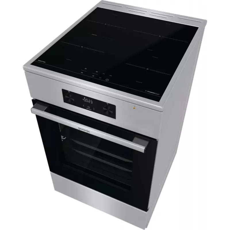 Gorenje GEIT5C61XPG freistehender Elektroherd mit Induktionskochfeld, 4 Kochzonen, 70-l-Backofen, katalytische Reinigung, 50 cm, Edelstahl
