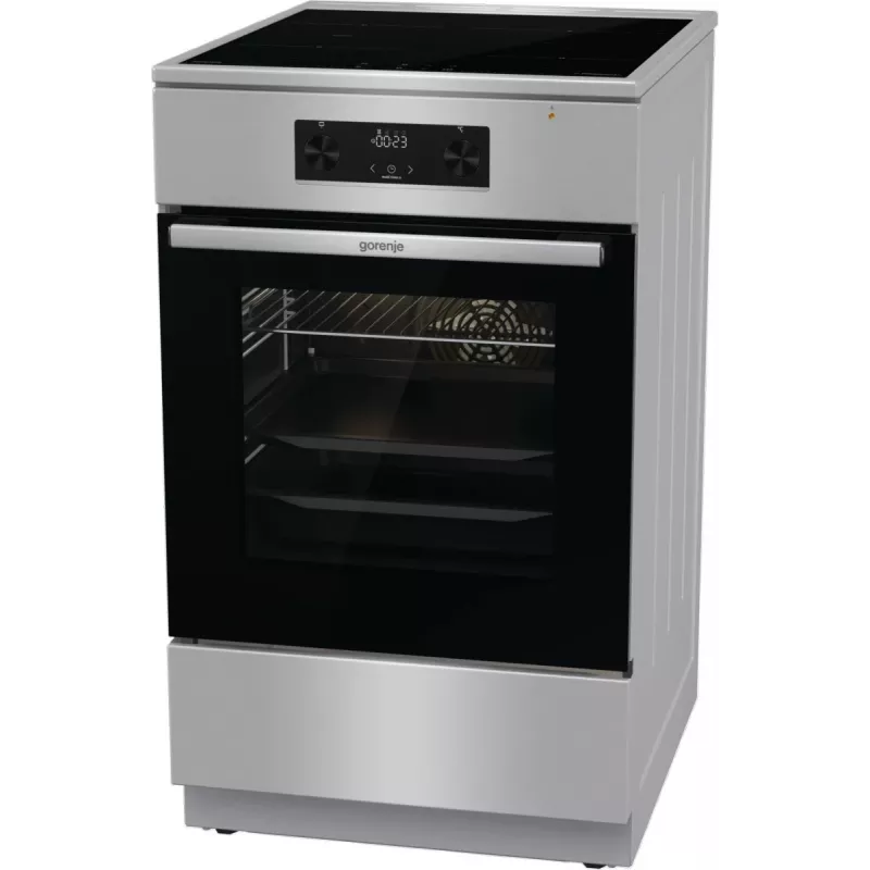Gorenje GEIT5C61XPG freistehender Elektroherd mit Induktionskochfeld, 4 Kochzonen, 70-l-Backofen, katalytische Reinigung, 50 cm, Edelstahl