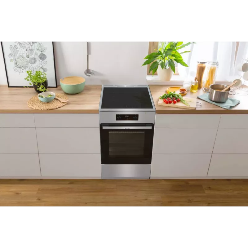 Gorenje GEIT5C61XPG freistehender Elektroherd mit Induktionskochfeld, 4 Kochzonen, 70-l-Backofen, katalytische Reinigung, 50 cm, Edelstahl