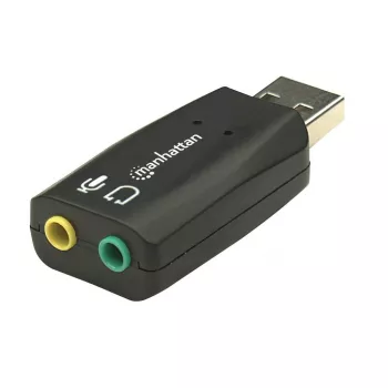 Manhattan USB-A Sound Adapter, USB-A auf 3,5 mm Mikrofon-Eingang und Audio-Ausgang, 480 Mbit/s (USB 2.0), unterstützt 3D und virtuellen 5.1 Surround Sound, Hi-Speed USB, Schwarz, Drei Jahre Garantie