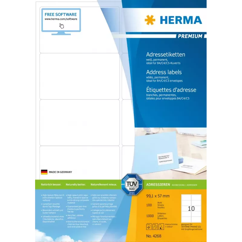 Adressetiketten Premium HERMA A4 99,1x57 mm 1000 Stück