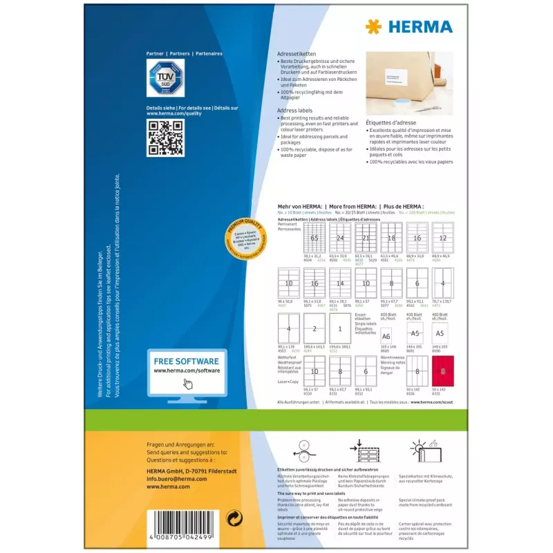 Adressetiketten Premium HERMA A4 199,6x143,5 mm 200 Stück