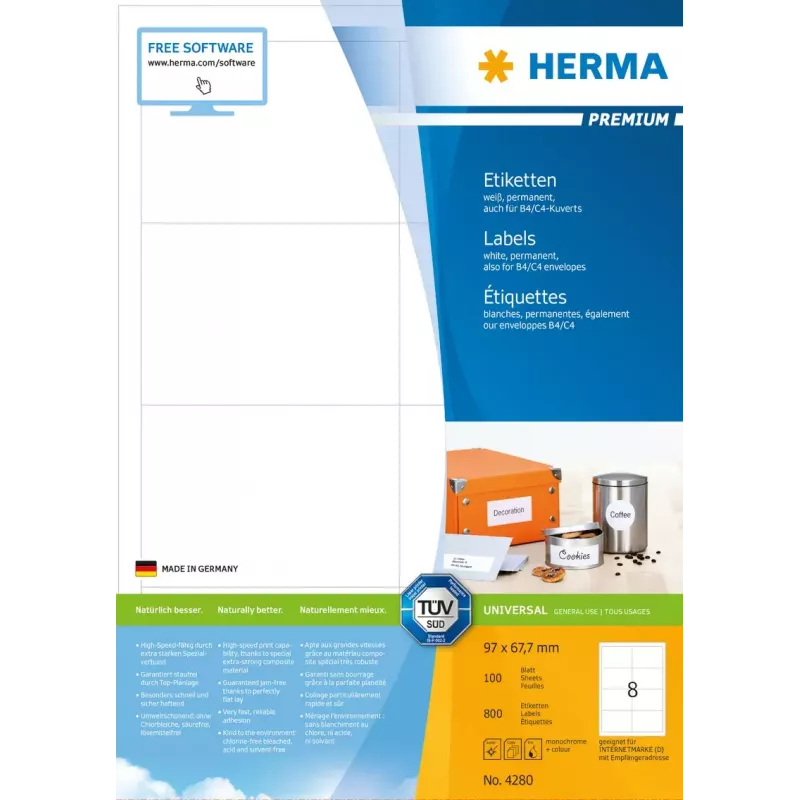 Selbstklebendes Druckeretikett HERMA Labels Premium A4 97x67,7 mm