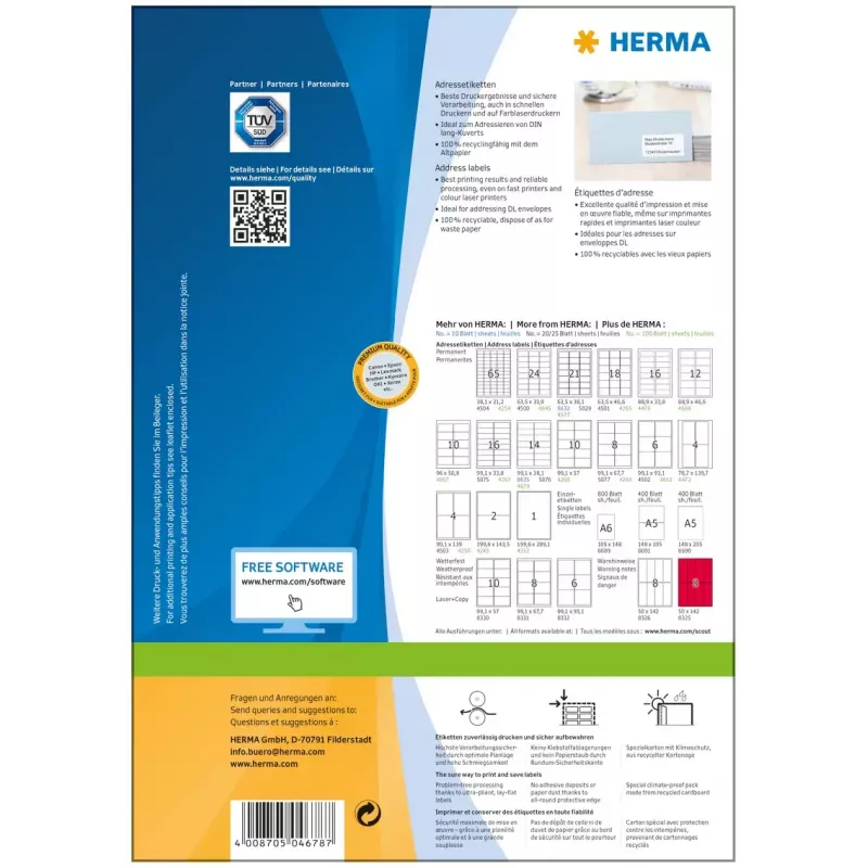 Adressetiketten Premium HERMA A4 99,1x38,1 mm 1400 Stück