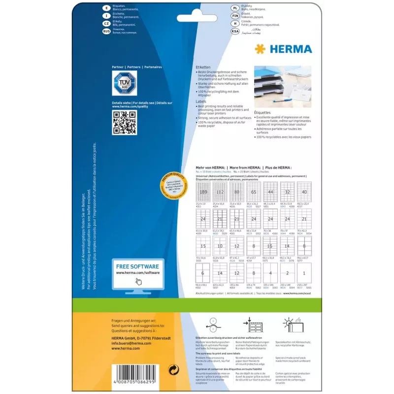 Selbstklebendes Druckeretikett HERMA Labels Premium A4 38,1 x 21,2 mm