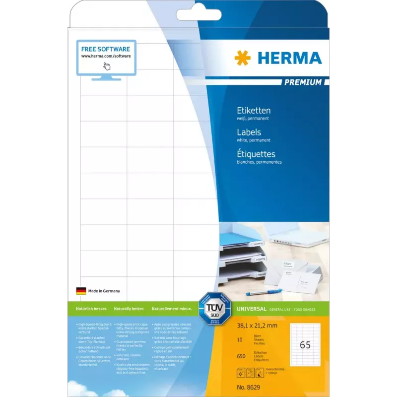 Selbstklebendes Druckeretikett HERMA Labels Premium A4 38,1 x 21,2 mm