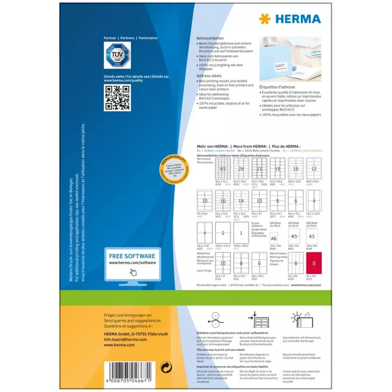 Adressetiketten Premium HERMA A4 96x50,8 mm 1000 Stück
