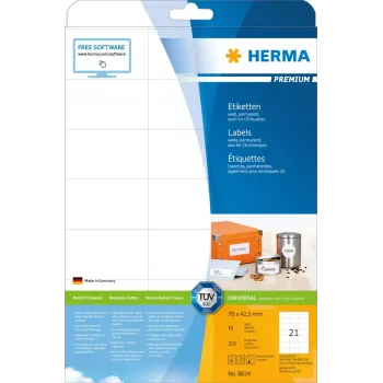 Selbstklebende Druckeretiketten HERMA Labels Premium A4 70x42,3 mm