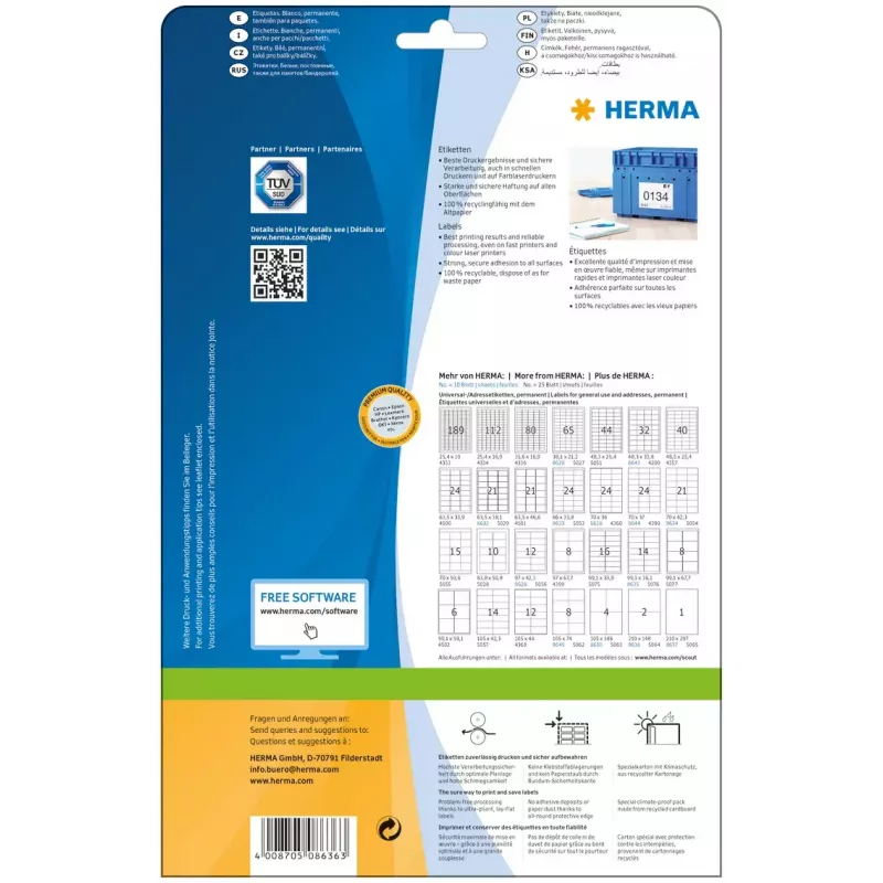 Selbstklebende Druckeretiketten HERMA Labels Premium A4 210x148 mm
