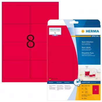 Selbstklebendes Druckeretikett HERMA Neon-Etiketten A4 99,1x67,7 mm