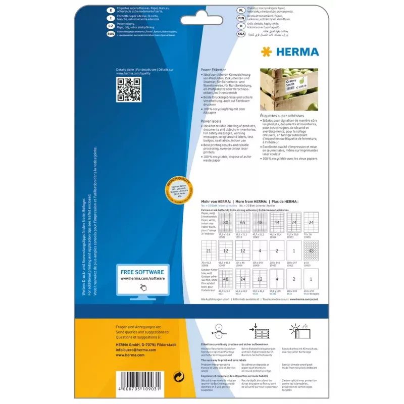 Selbstklebendes Druckeretikett HERMA 10903 A4 63,5x29,6 mm