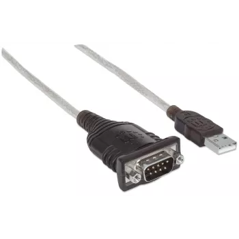 Manhattan USB-A-zu-Seriell-Konverterkabel, 45 cm, Stecker auf Stecker, Seriell/RS232/COM/DB9, FTDI FT232RL-Chip, Windows 11-kompatibel (plus vorherige Betriebssysteme), Schwarz/Silber-Kabel, drei Jahre Garantie, entspricht ICUSB2321F.