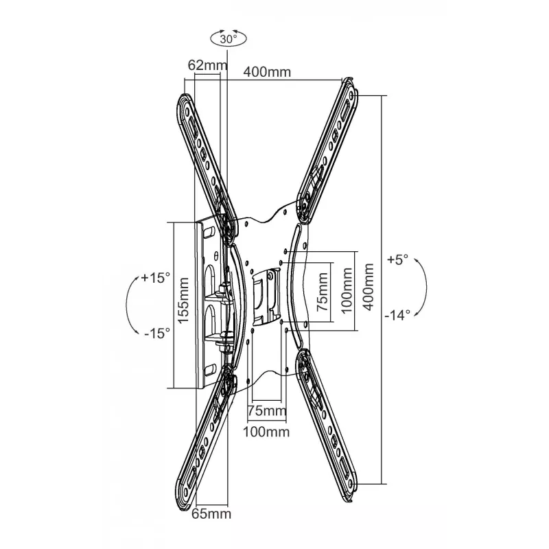Equip 650405 Schwenkbare TV-Wandhalterung, 23-55 Zoll, 30 kg, Schwarz