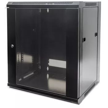 Intellinet 19-Zoll Netzwerkschrank - Wandmontage (Standard), 12HE, 600 mm tief, schwarz, zerlegt, max. 60 kg, auch für Tisch- oder Bodenaufstellung geeignet, nutzbare Tiefe 410 mm, Metall- und Glastür, Rückwand, abnehmbare Seitenwände, Wandmontageteile (z. B. Schrauben/Dübel) nicht im Lieferumfang enthalten