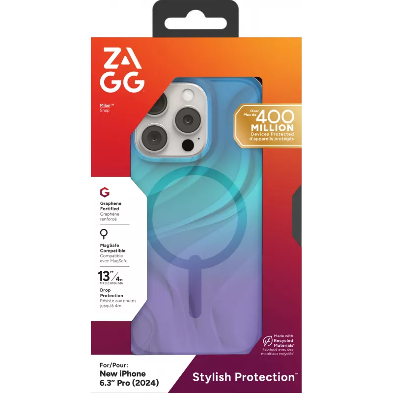 ZAGG Milan Snap 702315108 Hülle für iPhone 16 Pro, MagSafe-kompatibel, Graphen, Deep Aurora