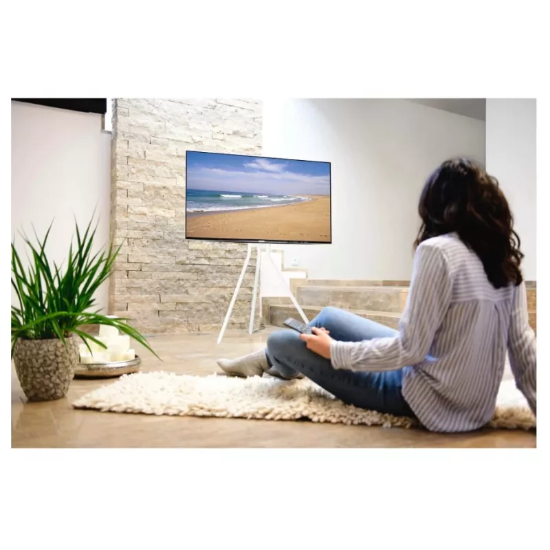 Hama 00220871 freistehender Staffelei-TV-Ständer, höhenverstellbar, bis 75 Zoll (191 cm), bis 40 kg, Weiß