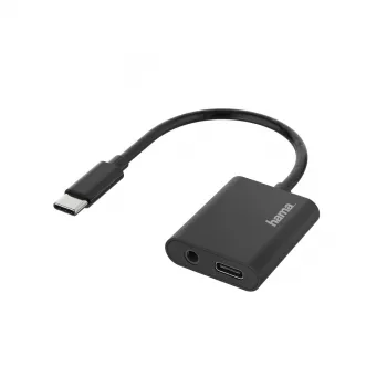 Hama 00200319 2in1 USB-C auf 3,5 mm Kopfhörer-/Ladeadapter, Schwarz