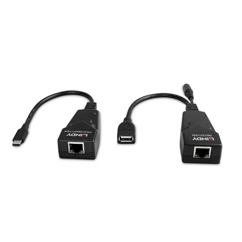 Lindy 100m USB 2.0 Typ C Cat.6 Extender, Netzwerk-Sender & -Empfänger, 100 m, 480 Mbit/s, Cat5e, Cat6, CH317Q, CH9317, RTL8211E, Schwarz
