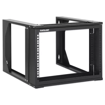 Intellinet 19 Zoll Wandmontage Open Frame Netzwerk-Rack, 6 HE, frontklappbarer Schwenkrahmen Flachverpackung, 2-Pfosten, 45 cm Tiefe, Schwarz RAL 9004