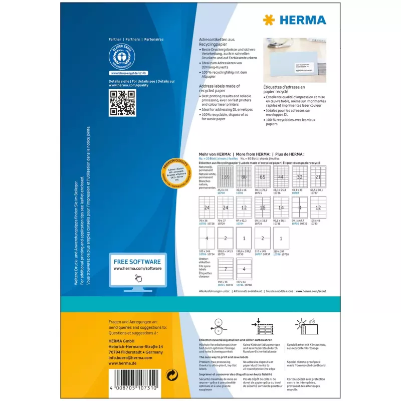 Selbstklebende Druckeretiketten HERMA 10731 Weiß 9,91x3,81 cm
