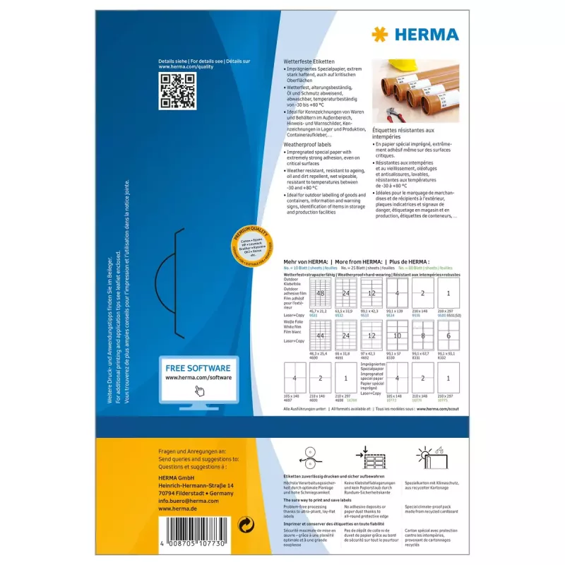 HERMA 10773 wetterfeste Etiketten, 105 x 148 mm, A4, selbstklebend, weiß