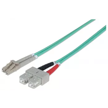 Intellinet Glasfaser-Patchkabel, OM3, LC/SC, 2m, Aqua, Duplex, Multimode, 50/125 µm, LSZH, Glasfaser, lebenslange Garantie