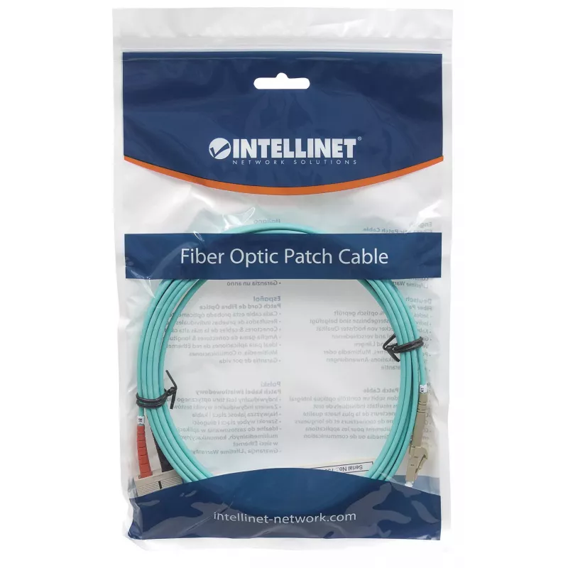 Intellinet Glasfaser-Patchkabel, OM3, LC/SC, 2m, Aqua, Duplex, Multimode, 50/125 µm, LSZH, Glasfaser, lebenslange Garantie