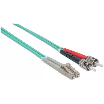 Intellinet LWL-Patchkabel, OM3, ST/LC, 2 m, Aqua, Duplex, Multimode, 50/125 µm, LSZH, Glasfaser, lebenslange Garantie