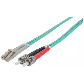 Intellinet Glasfaser-Patchkabel, OM3, ST/LC, 5 m, Aqua, Duplex, Multimode, 50/125 µm, LSZH, Faser, Lebenslange Garantie