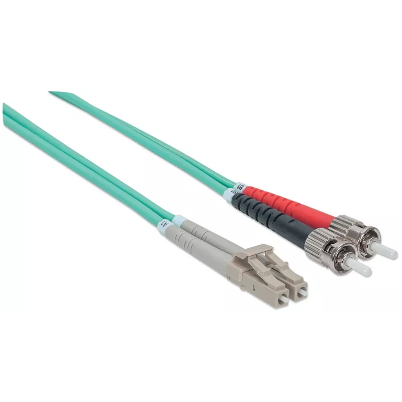 Intellinet Glasfaser-Patchkabel, OM3, ST/LC, 5 m, Aqua, Duplex, Multimode, 50/125 µm, LSZH, Faser, Lebenslange Garantie