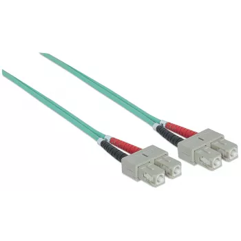 Intellinet Glasfaser-Patchkabel, OM3, SC/SC, 2 m, Aqua, Duplex, Multimode, 50/125 µm, LSZH, Glasfaser, Lebenslange Garantie