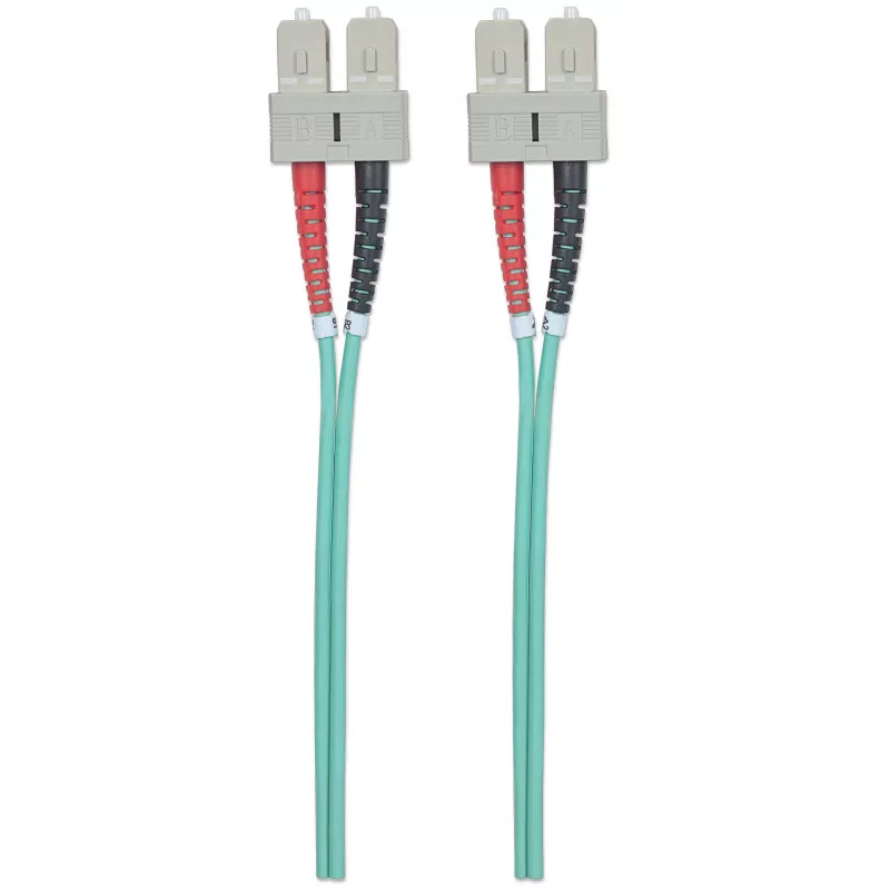 Intellinet Glasfaser-Patchkabel, OM3, SC/SC, 2 m, Aqua, Duplex, Multimode, 50/125 µm, LSZH, Glasfaser, Lebenslange Garantie