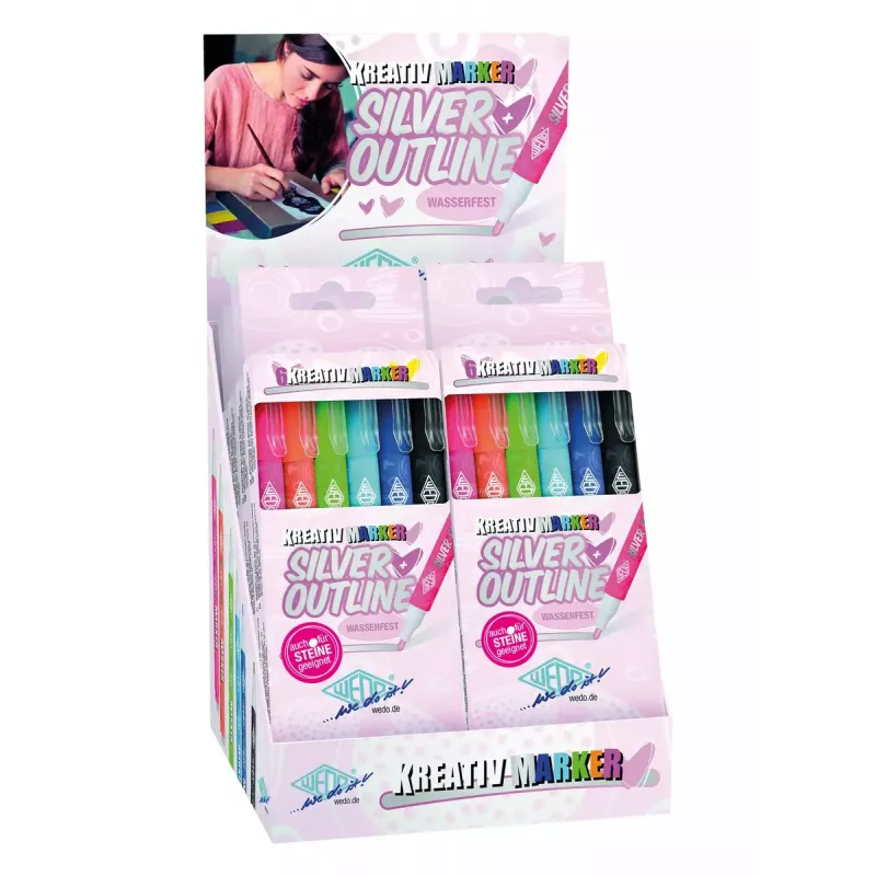 Wedo Silver Outline Marker-Set, 6 Stück, verschiedene Farben (Schwarz, Blau, Cyan, Grün, Orange, Silber)