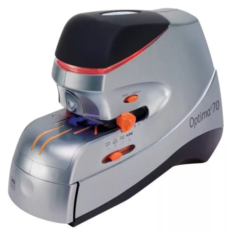 Rexel Optima 70 Elektrisches Heftgerät, 70 Blatt, Metall, Schwarz/Silber/Orange