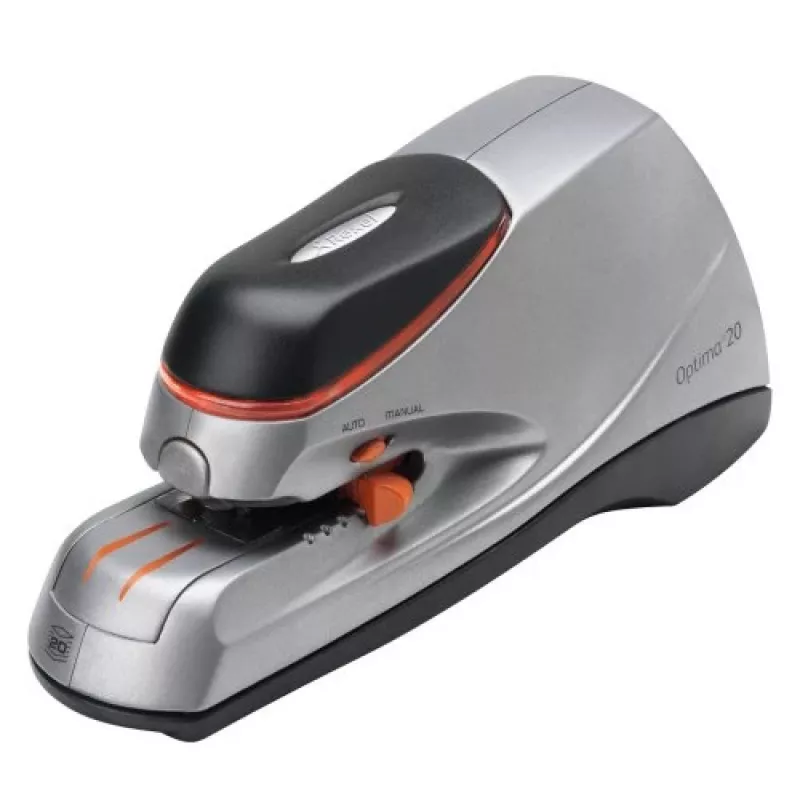 Rexel Optima 20 Elektrisches Heftgerät, 20 Blatt, 42 mm Einlegetiefe, ABS/Metall, Weiß/Grau/Blau