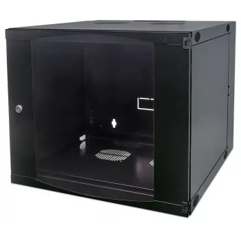 Intellinet 19-Zoll-Netzwerkschrank – Wandmontage (zweiteiliges Schwenkgehäuse), 15 HE, 450 mm tief, Schwarz, zerlegt, max. 30 kg, schwenkbar für Zugang zur Schrankrückseite bei Wandmontage, 19 Zoll, nutzbare Tiefe 235 mm, Teile für Wandmontage nicht enthalten