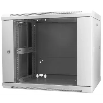 Intellinet 19-Zoll-Netzwerkschrank – Wandmontage (Standard), 9U, 600 mm tief, grau, montiert, max. 60 kg, auch für Tisch- oder Bodenaufstellung geeignet, nutzbare Tiefe 500 mm, Metall- & Glastür, Rückwand, abnehmbare Seitenwände, Teile für Wandmontage (z. B. Schrauben/Dübel) nicht enthalten